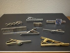 Vintage Neck Tie Clips Assorted Lot of 9 Swank, Hickok, Silver Gold