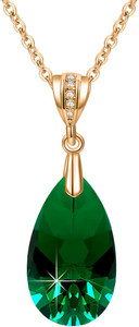 Authentic Austrian Crystals Teardrop Pendant Necklace for Women 14K Gold Plated Eco-Friend