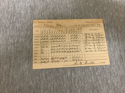 Vintage 1929 St. Nicholas of Tolentine School Bronx, NY. Report Card