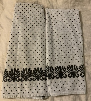 Vtg J'Aime 2  Bath Towel Set SeaShell  White Dark Gray Beach Nautical Polka Dot