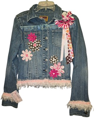 Blue Asphalt Denim Jacket Kids 8/10 Medium Custom Design By Girlie Glitzs 1 Of 1