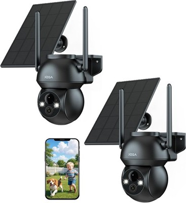 2x Xega Überwachungskamera Solar HD PTZ Kabellos Überwachung Außen Akku XG22 PIR
