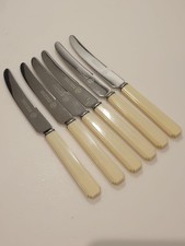 Vintage Christopher Johnson Sheffield Faux Bone Art Deco Handled Dessert Knives