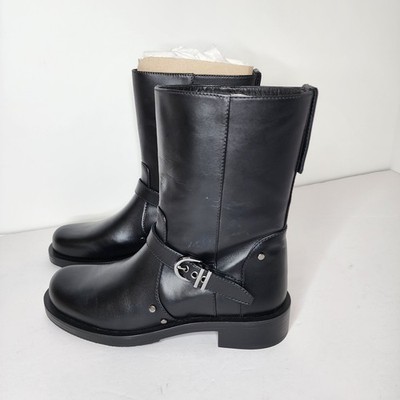 $750 STUART WEITZMAN MAVERICK PULL-ON BOOTIE MOTO BIKER BLACK LEATHER 9 B 