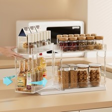 Pull Out Spice Rack Organizer for Cabinet, Rotatable 2 Tier Slide Out Seasoni