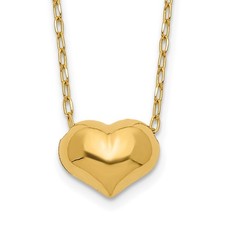 14k Yellow Gold Small Hollow Heart Chain Necklace 18"