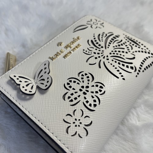 NWT Kate Spade Madison Perforated Small L-zip Wallet Meringue - Picture 3 of 10