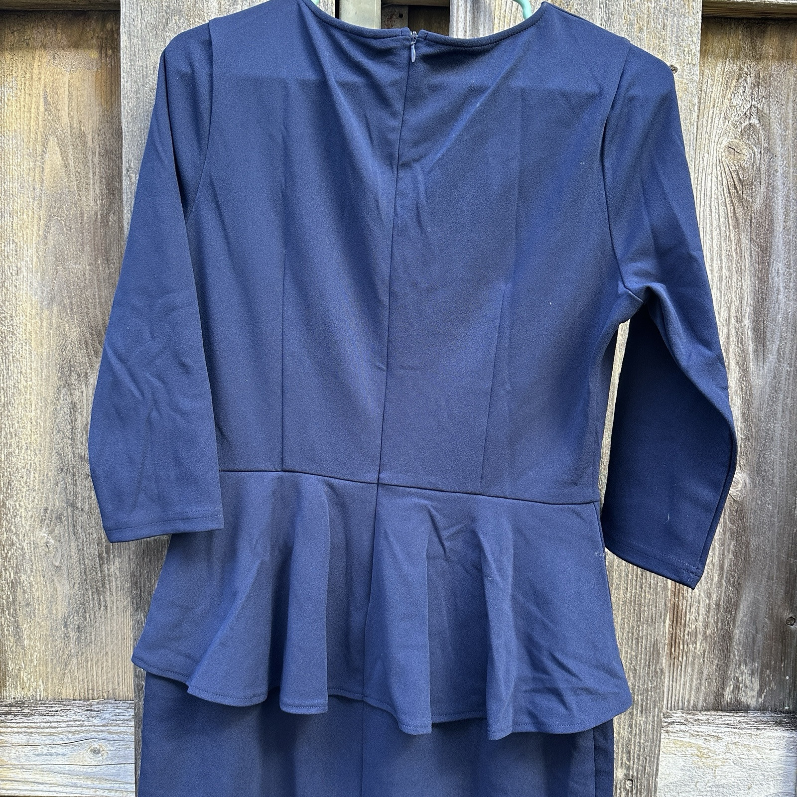 Misuol Dress Womens Large Navy Blue Office Career Work Minimalist Peplum Sheath