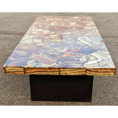 Mid-Century Modern Marble Coffee Table Italian Quartz Specimen Design Furniture - Picture 5 of 13