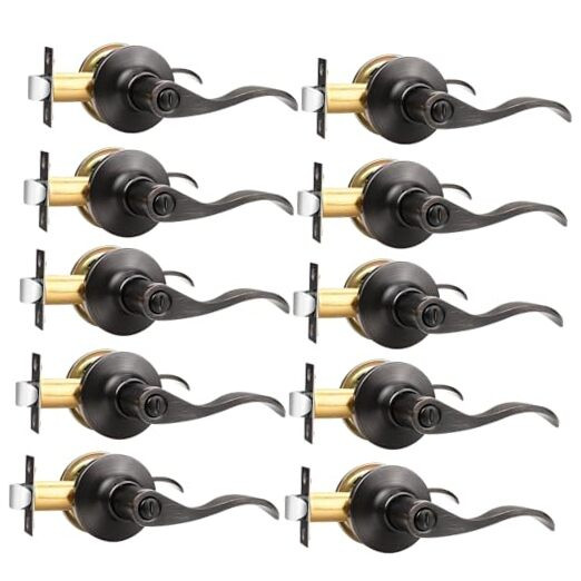 10-Pack Oil-Rubbed Bronze Privacy Door Levers for Bedroom and Bathroom Keyless Entry-image