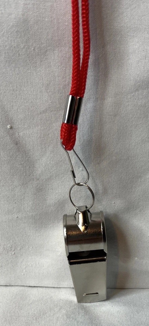 Solid Metal Referee Whistle With Red Lanyard Coach Whistle For Sports Games