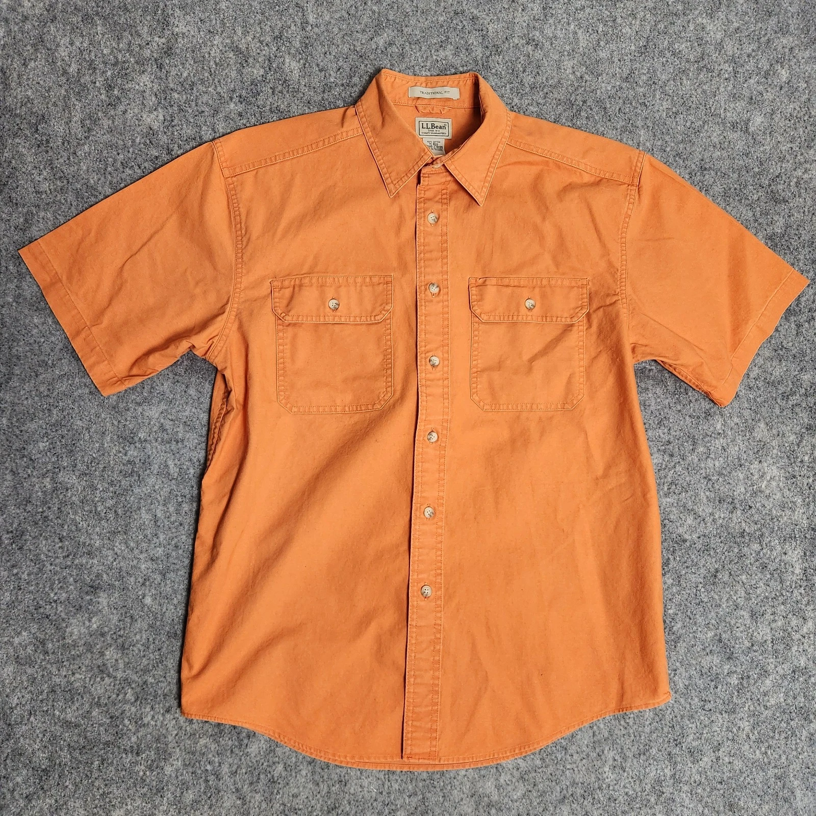 LL Bean Shirt Mens Medium Brick Red Orange Sunwashed Canvas Workshirt Chore Hike
