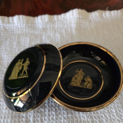Schwarze 24K Gold Schmuckschatulle handgefertigt Korfu Griechenland Feax Keramik Bros Provatas