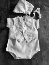 Vintage Baby Boy Christening/Baptism Outfit With Bonnet And Vest 0-6