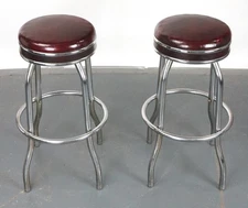 Pair of 1950s Hamilton Cosco Red Swivel Bar Stools
