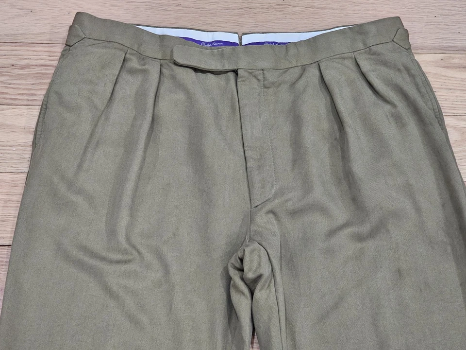 $595 Pantalones Ralph Lauren Etiqueta Púrpura Para Hombre Verde Sin Dobladillo Seda Lino Talla 38 Nuevos sin Etiquetas Foto 2 de 4