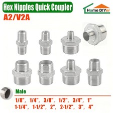 304 Stainless BSP Thread Male Equal Hex Nipples Quick Coupler Adapter 1/8"-4" in
