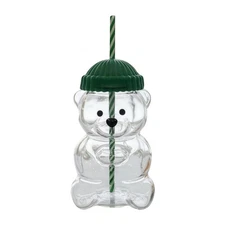 Glass Bear Coffee Cup with Straw, Glass Bear Straw Cup 20oz with Beanie Lid