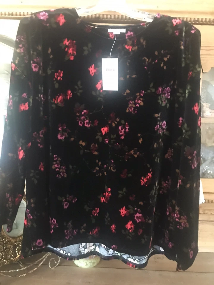 Top de terciopelo Jill talla pequeña grande negro floral terciopelo vacaciones nuevo con etiquetas PL Foto 3 de 3
