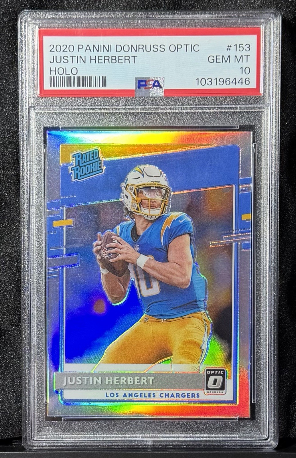 2020 Panini Donruss Optic Justin Herbert Holo Prizm RC #153 Chargers PSA 10