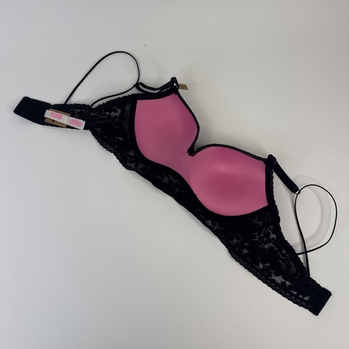 Victoria’s Secret Very Sexy Underwire Push-Up Bra Black Pink Pads Size M Medium - Picture 5 of 9