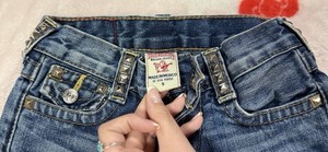 True Religion Girls Straight Blue Medium Wash Studded Denim Jeans Pockets 5