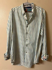 Robert Graham Motel Cafe Dine-A-Ville Striped Flip Cuff Shirt Men’s Size XL