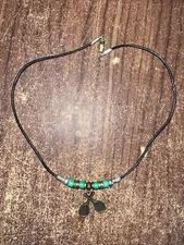 Unbranded Green & Black Necklace With Tennis Rackets Charm