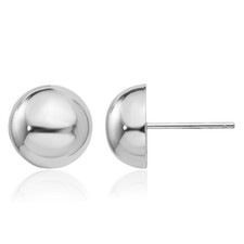 14K Solid White Gold 10mm Half Ball Stud Earrings