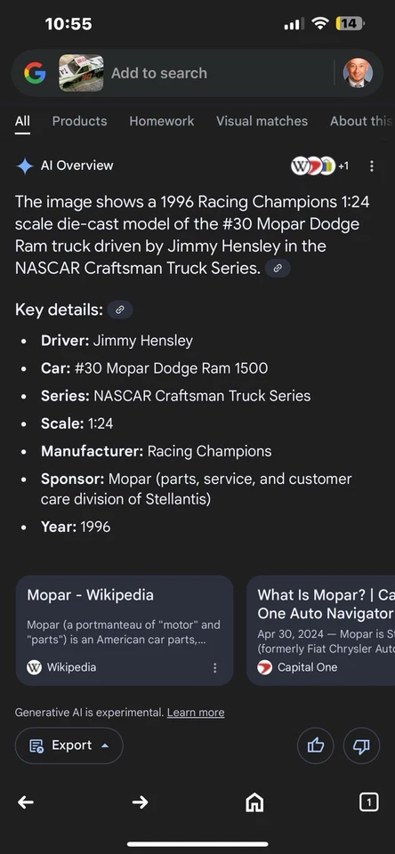 Racing Champions #30 Jimmy Hensley 1996 NASCAR Craftsman Truck Team Mopar Dodge - Image 4 of 4