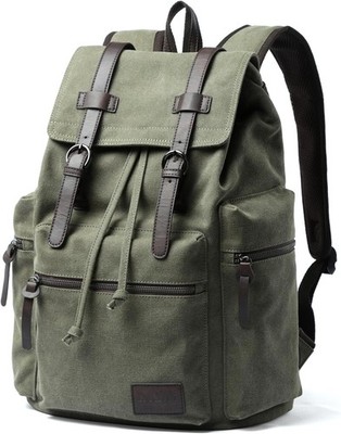 Vintage Canvas Backpack for Men Olive Green Rucksack Fit 28l Capacity-green 