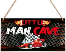 Decorative Signage, Little Man Cave Wood Sign, 5X10 Inches, Car Racing Themed Ho