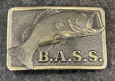 Vintage 1980  s Bass Anglers Sportsman Society Brass Belt Buckle Great American  