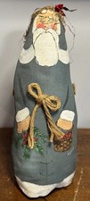 Hand Painted Fabric Santa Signed Decor Christmas Primitive Folk Art