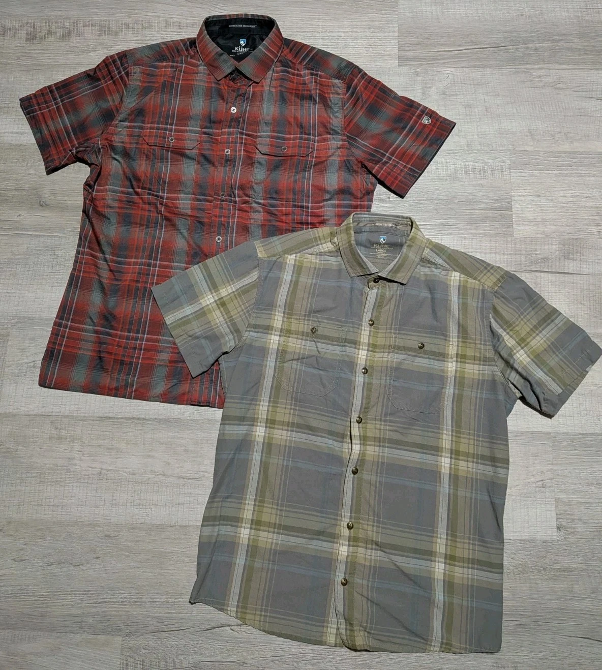 Kuhl Hiking Shirts Lot of 2 Mens Sz L Short Sleeve Button Up Response Konquer