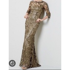Tadashi Shoji sequin Lace Formal Full Length Gown in metallic bronze NWT Size 4