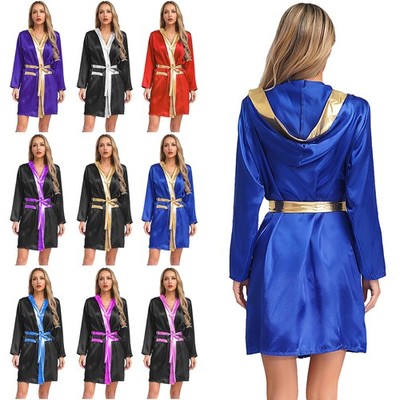 Womens Hooded Cloak Adult Boxing Robe Fight Club Costume Training Outfits  Rave