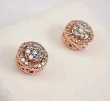 14K Rose Gold Plated Cluster Stud Round 2.00Ct Lab Created Diamond Halo Earrings