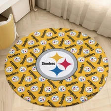 Pittsburgh Steelers Print Circular Coral Velvet Floor Mat 35.4" Home Decorative