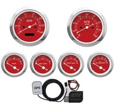 Motor Meter Racing Classic Red 6 Gauge Set Gps Speedometer Mph F Psi 85mm 52mm