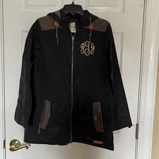 Marley Lilly Jacket Women's Size Medium Black And Brown Hood Monogrammed Ptj