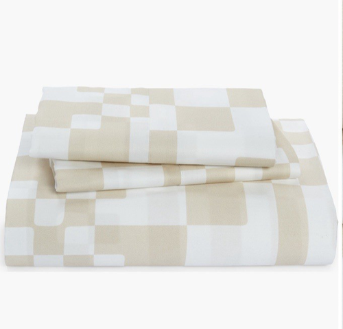 NWT $140 DUSEN DUSEN Home Check Cotton SHEET SET Beige-White TWIN - Picture 2 of 7