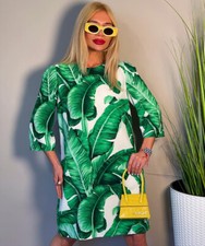 Dolce & Gabbana Green Banana Leaves Cady A-Line Shift Designer Dress IT38