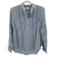 Sundance Button Front Shirt Womens XS Blue Cotton Lace Detail NWOT