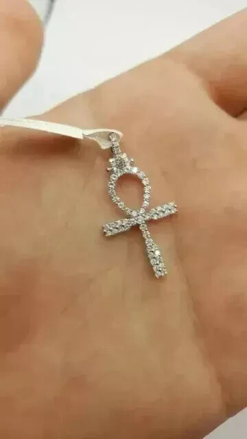 1 Ct Round Cut Moissanite Ankh Cross Pendant Free18