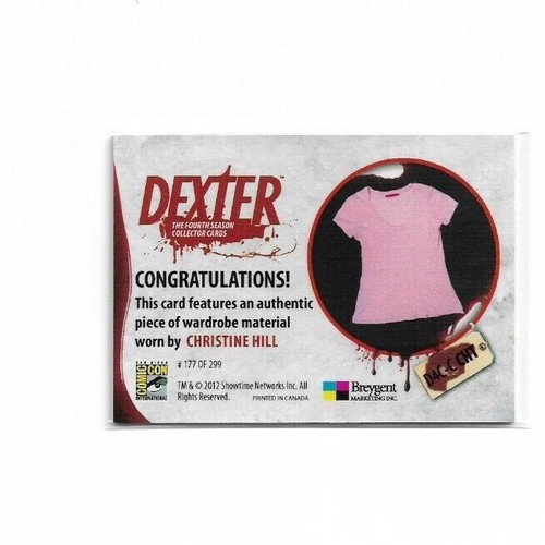 DEXTER SEASON 4 COSTUME CARD D4C-C-CHT CHRISTINE HILL BREYGENT 2012 SDCC - Picture 2 of 3