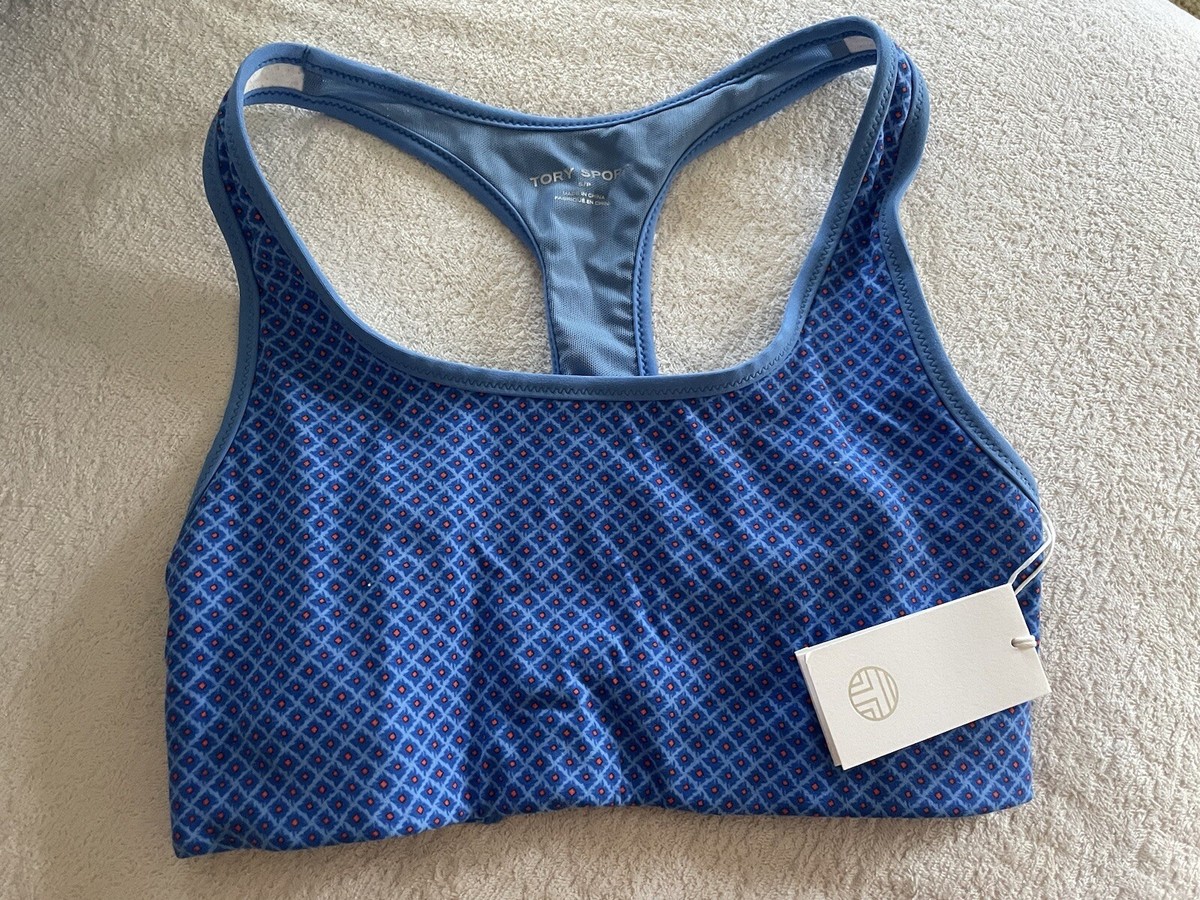 Tory Burch Sport Racerback Printed Bra NWOT Light Blue Brand