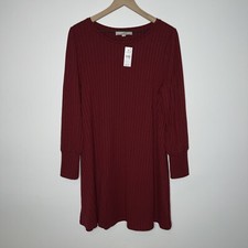 NWT Loft Women Red Long Sleeve Ribbed Dress Size L