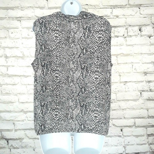 JKLA California Womens Blouse XL Black White Snake Skin Sleeveless Mock Neck Top - Picture 3 of 5