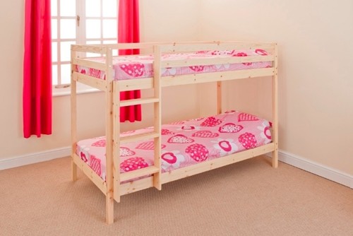3ft or 2ft6 shorty Wooden Bunk Bed Kids in White Pine or Grey & Mattress Options - Picture 7 of 10